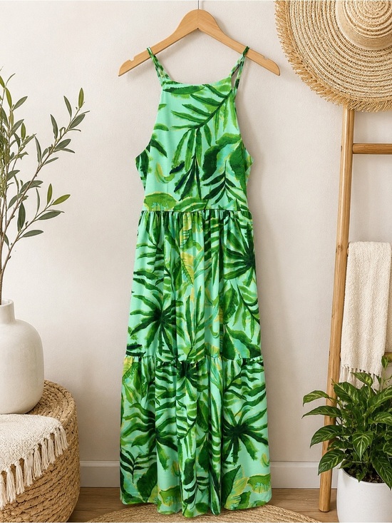 Emma & Michele Dresses & Skirts - Tropical Green Leaf Summer Hawaiian Vacation Cruise Beach Maxi Dress